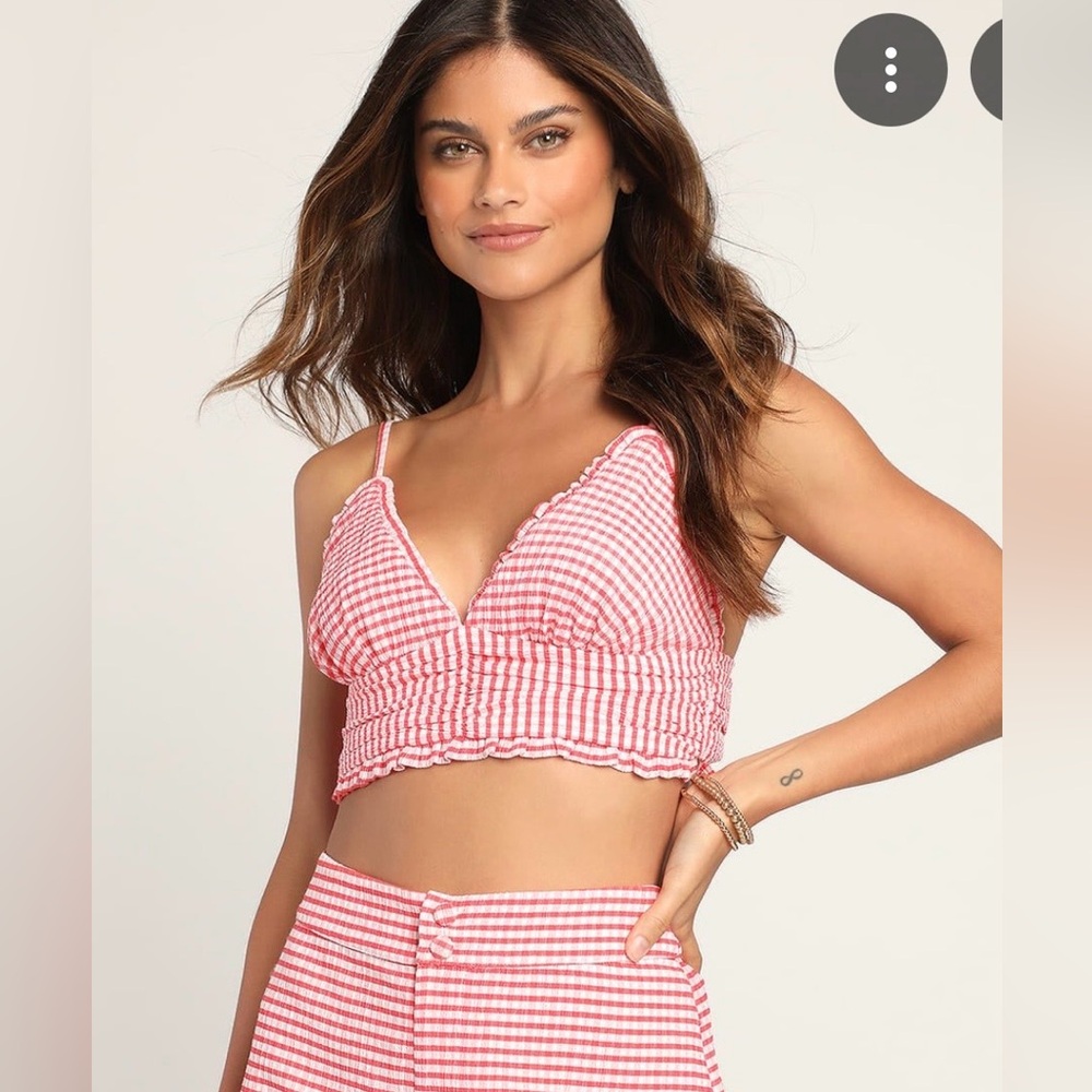 Lulu's Red Gingham Smocked Crop